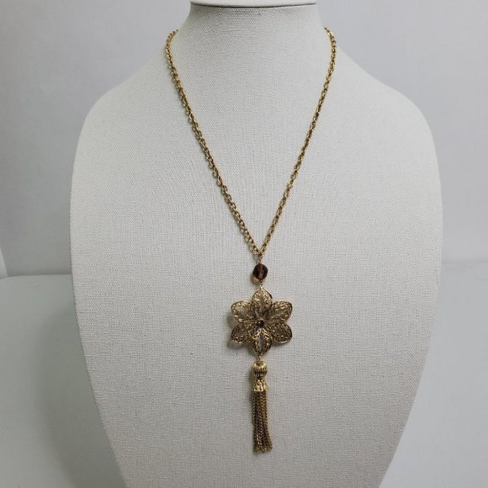 Cookie‎ Lee Necklace Flower Rhinestone Tassel Chain